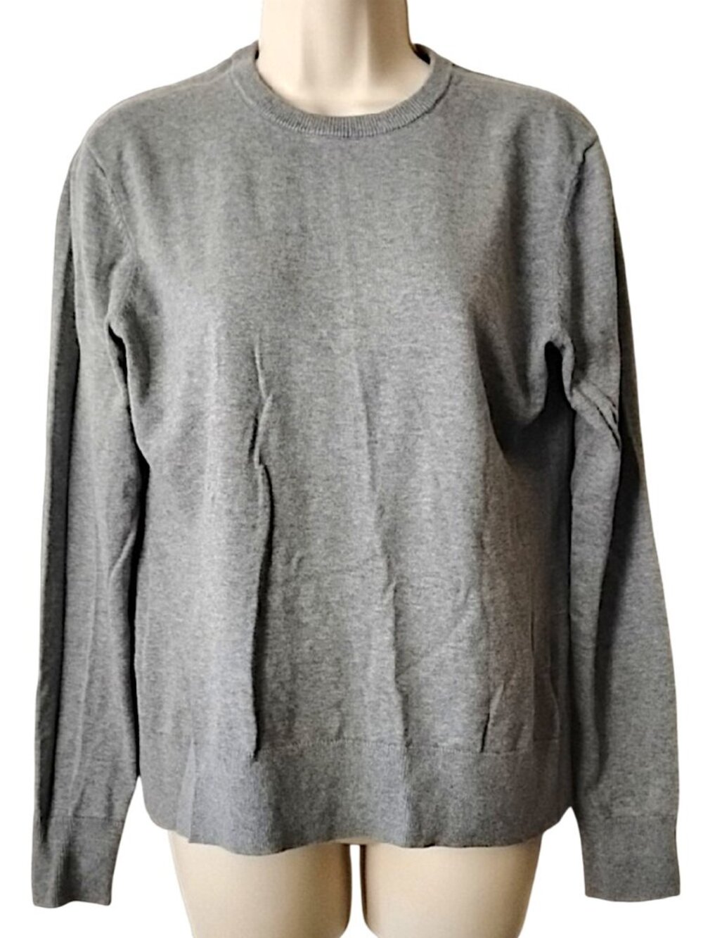Brooks Brothers Cotton Jewel Neck Fitted Sweater M Heather Gray
